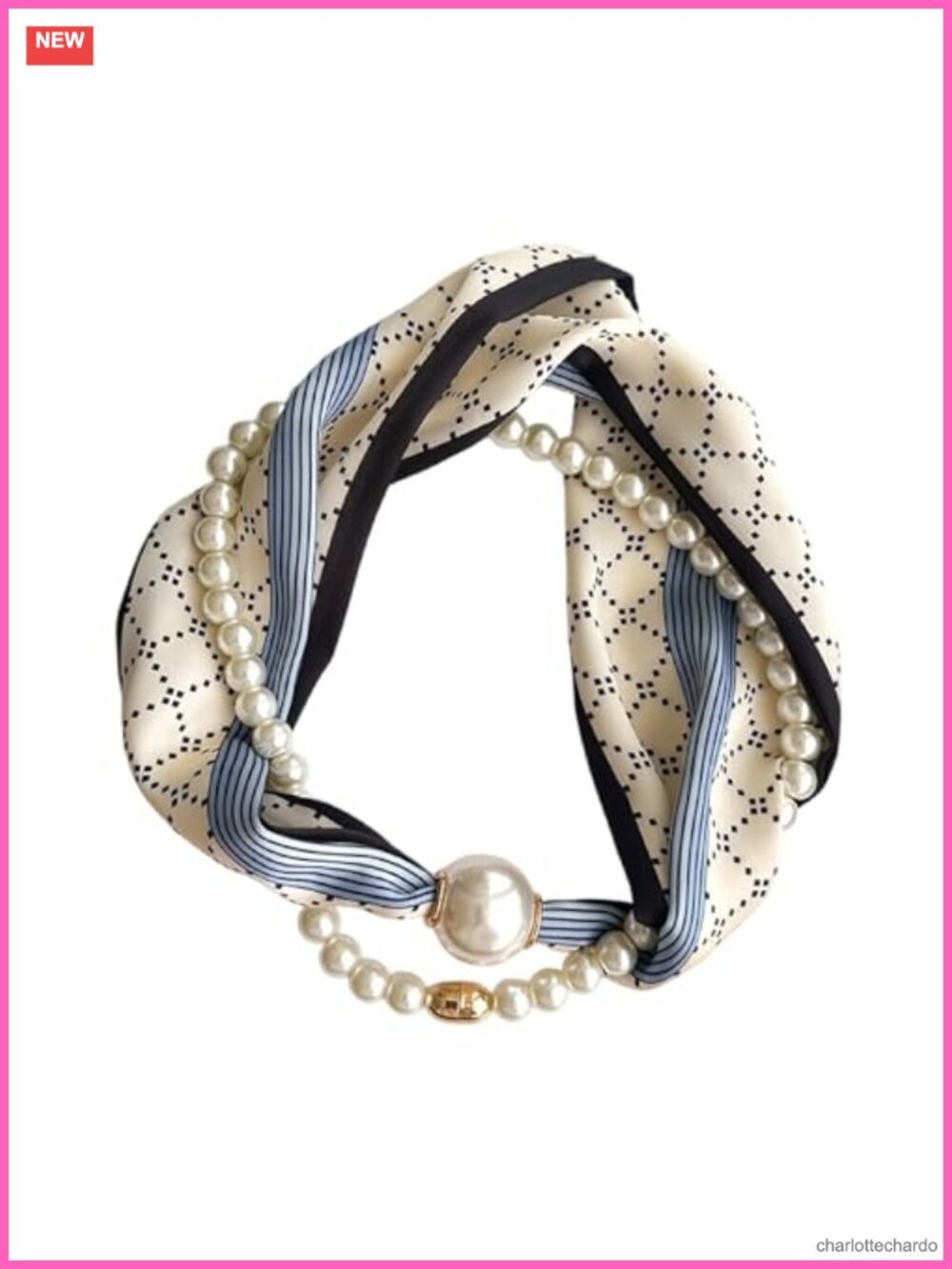 Satin Silk Pearl Magnetic Buckle Scarf Retro Floral Hair Band Set